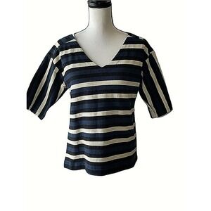 Anne Willi Paris US Size 6 V Neck Striped Knit Designer Lagenlook Structured Top